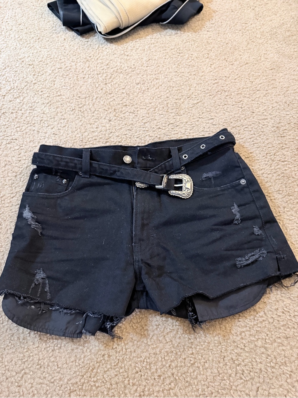 The Kooples Distressed Women's Denim Shorts with Western Buckle Belt